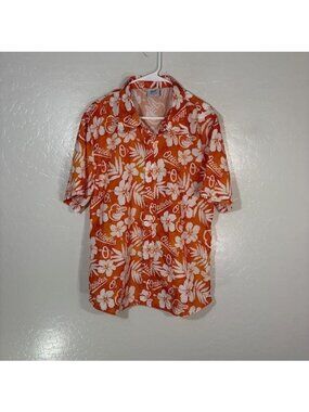 Baltimore Orioles Shirt Mens Medium Orange MLB Baseball Hawaiian Button Up BDA